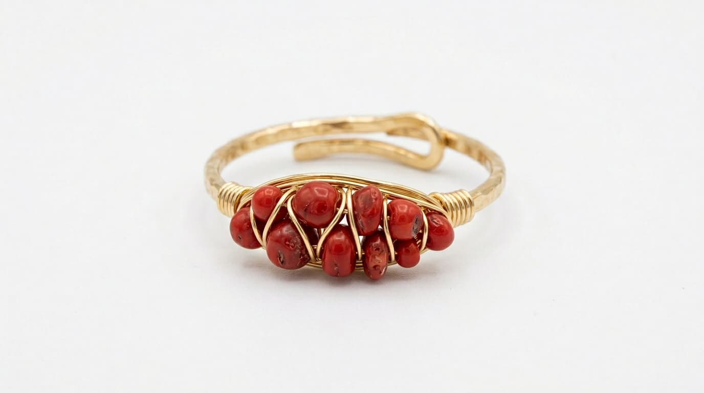 Coral Bead Band Ring